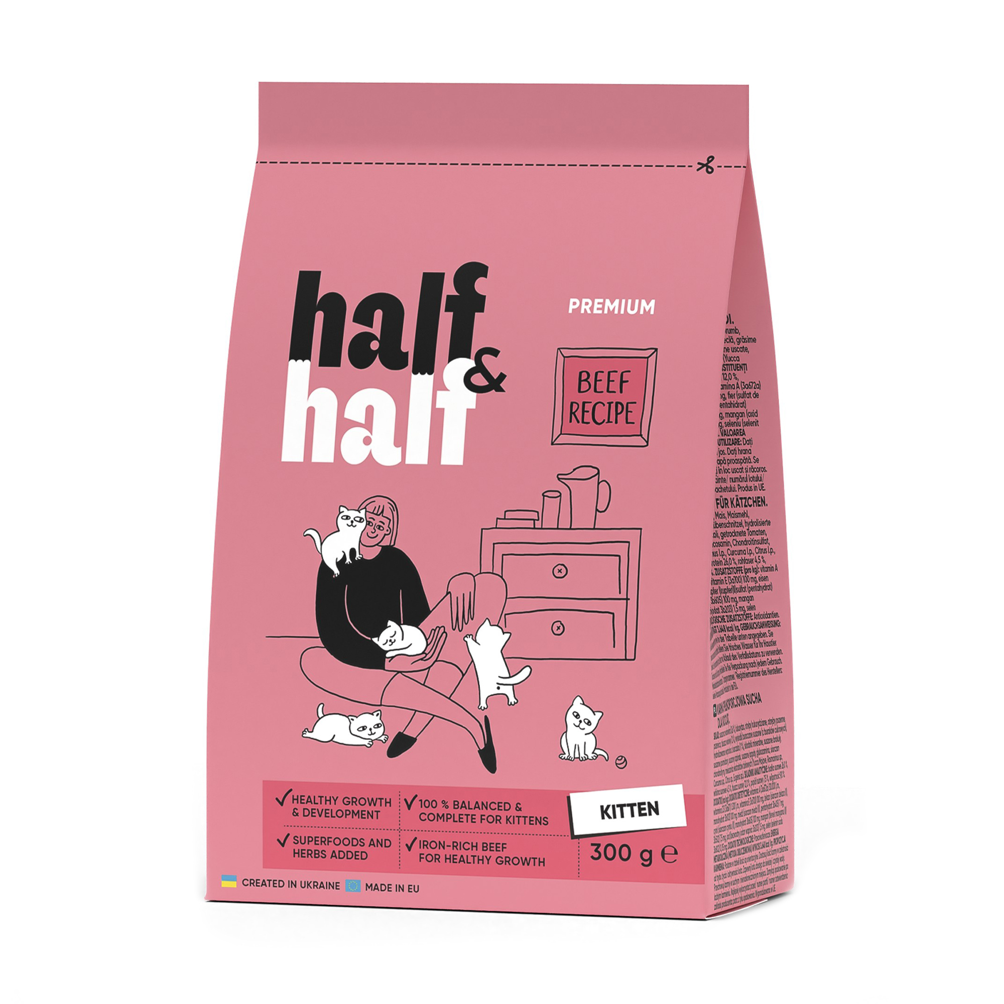 Сухий корм для кошенят Half&amp;Half із яловичиною, 300 г
