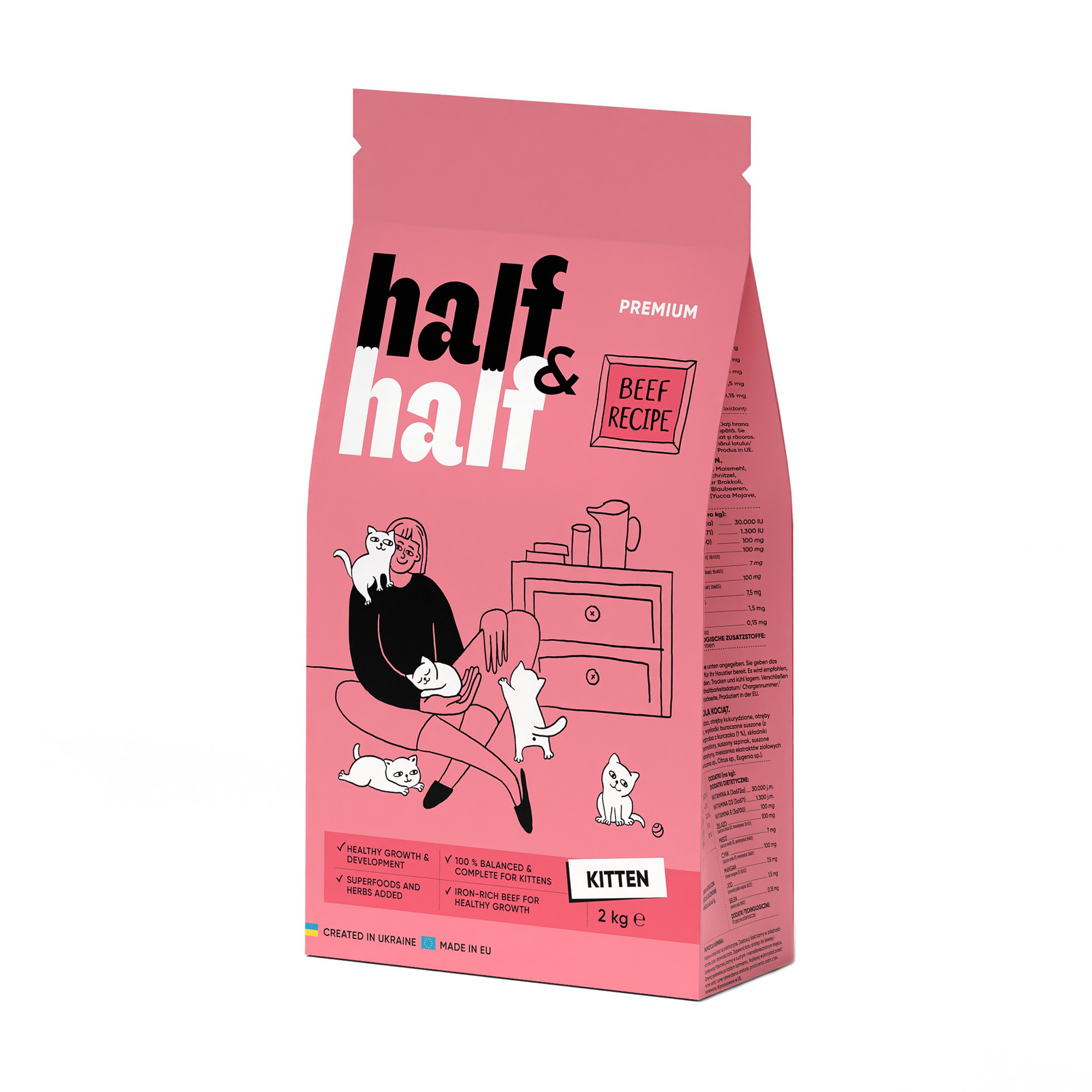 Сухий корм для кошенят Half&amp;Half із яловичиною, 2 кг