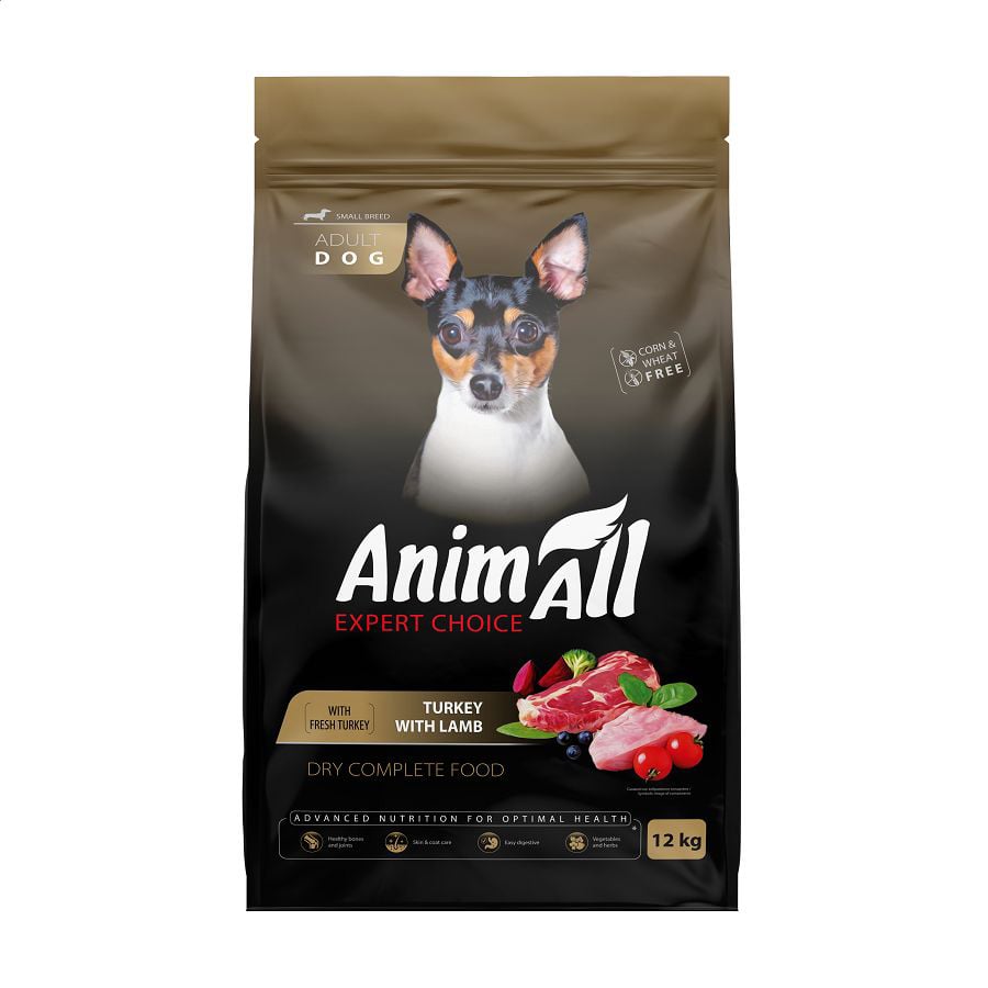 Уцінка! Сухий корм для дорослих собак малих порід AnimAll зі свіжою індичкою та ягням, 12 кг