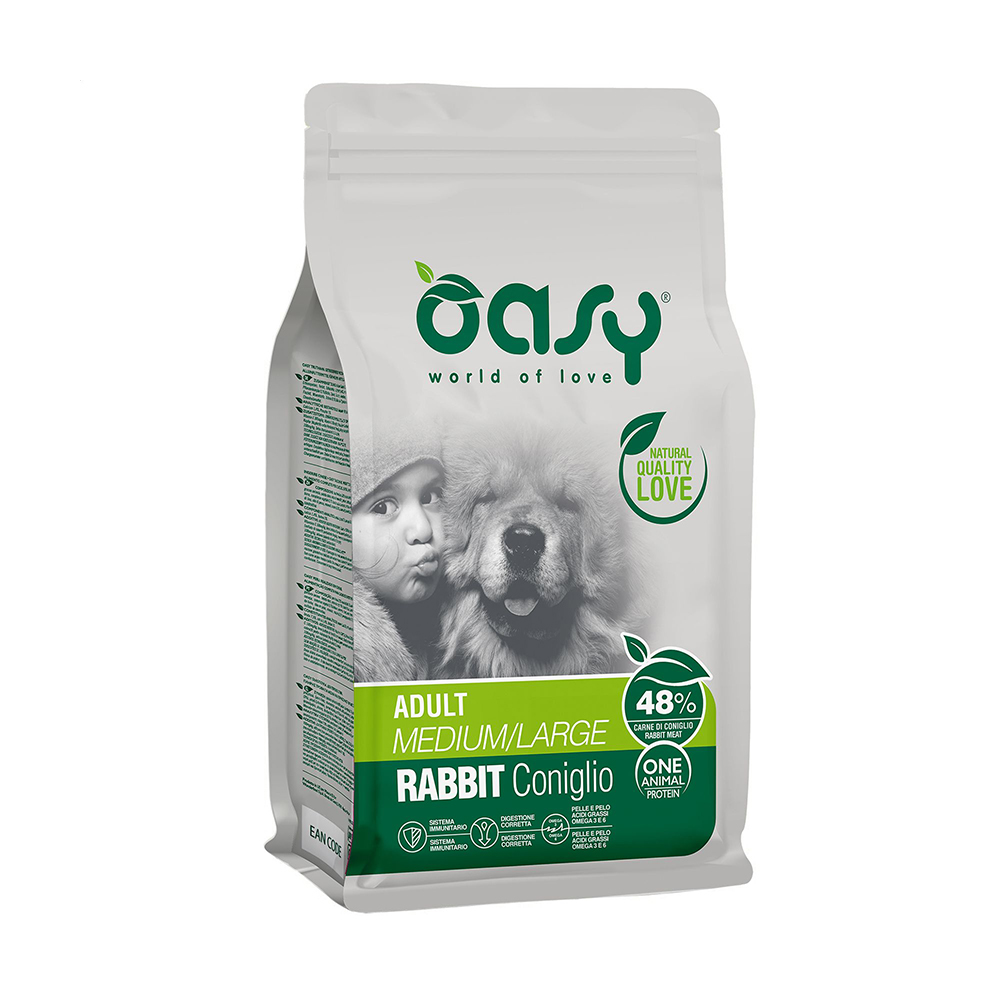 Уцінка! Сухий корм для дорослих собак середніх та великих порід Oasy One Animal Protein Adult Medium/Large з кроликом, 2.5 кг